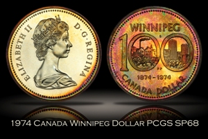 1974 Canada Winnipeg Centennial Silver Dollar PCGS SP68