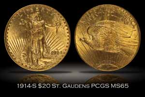 1914-S $20 St. Gaudens Gold PCGS MS65