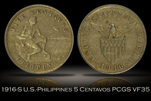 1916-S U.S.-Philippines 5 Centavos PCGS VF35