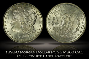 1898-O Morgan Dollar PCGS MS63 CAC White Label Rattler