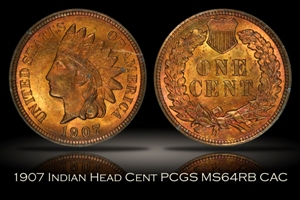 1907 Indian Head Cent PCGS MS64RB CAC Rattler