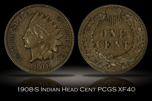 1908-S Indian Head Cent PCGS XF40