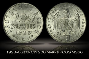 1923-A Germany 200 Mark PCGS MS66