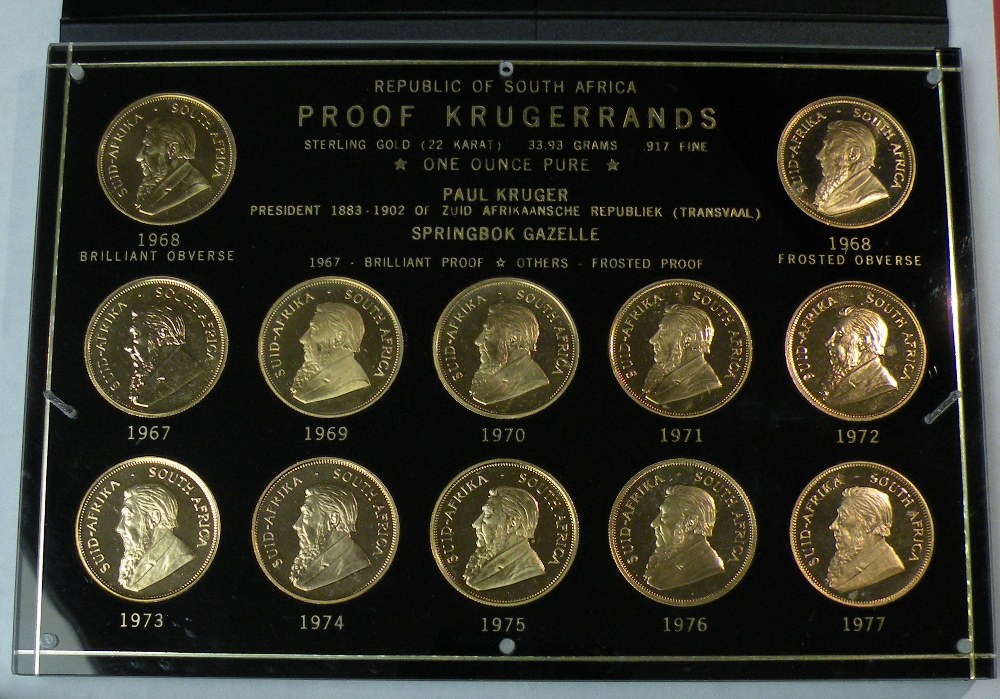Set of 12 Proof South Africa Gold Krugerrands 1967-1977