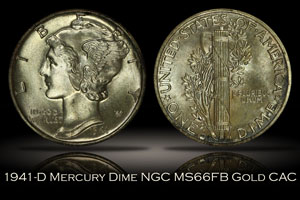 1941-D Mercury Dime NGC MS66FB Gold CAC