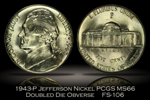 1943-P Jefferson Nickel FS-106 DDO PCGS MS66