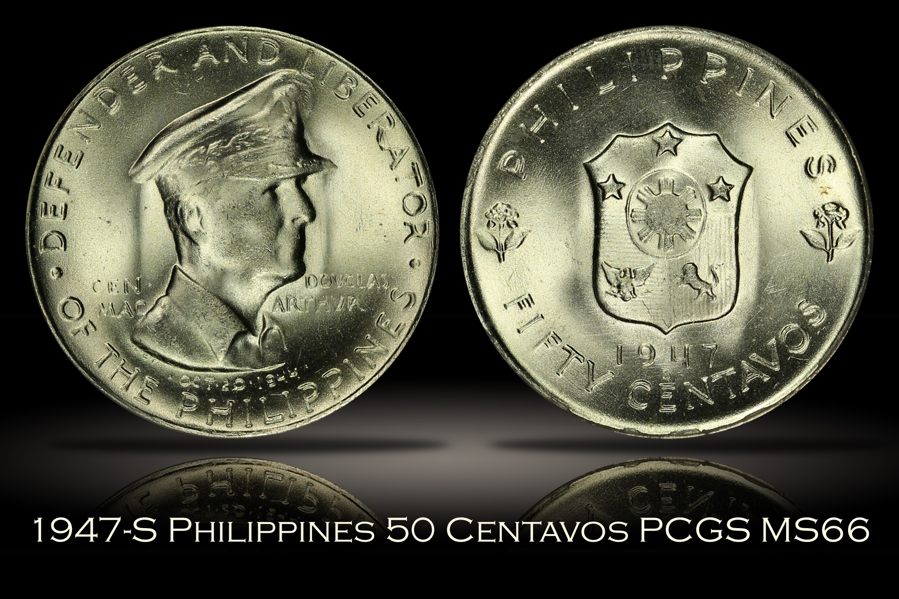1947-S Philippines MacArthur 50 Centavos PCGS MS66
