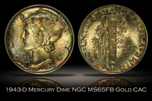 1943-D Mercury Dime NGC MS65FB GOLD CAC