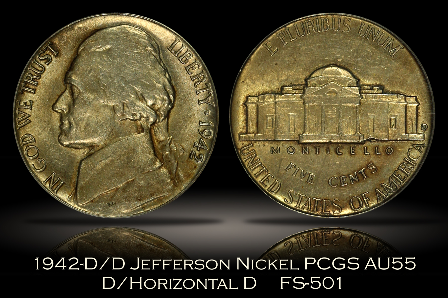 1942-D/D Jefferson Nickel FS-501 D/Horizontal D PCGS AU55