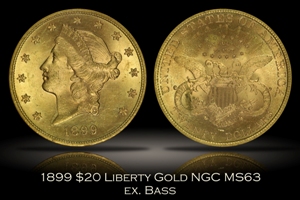 1899 $20 Liberty Gold NGC MS63 ex. Bass