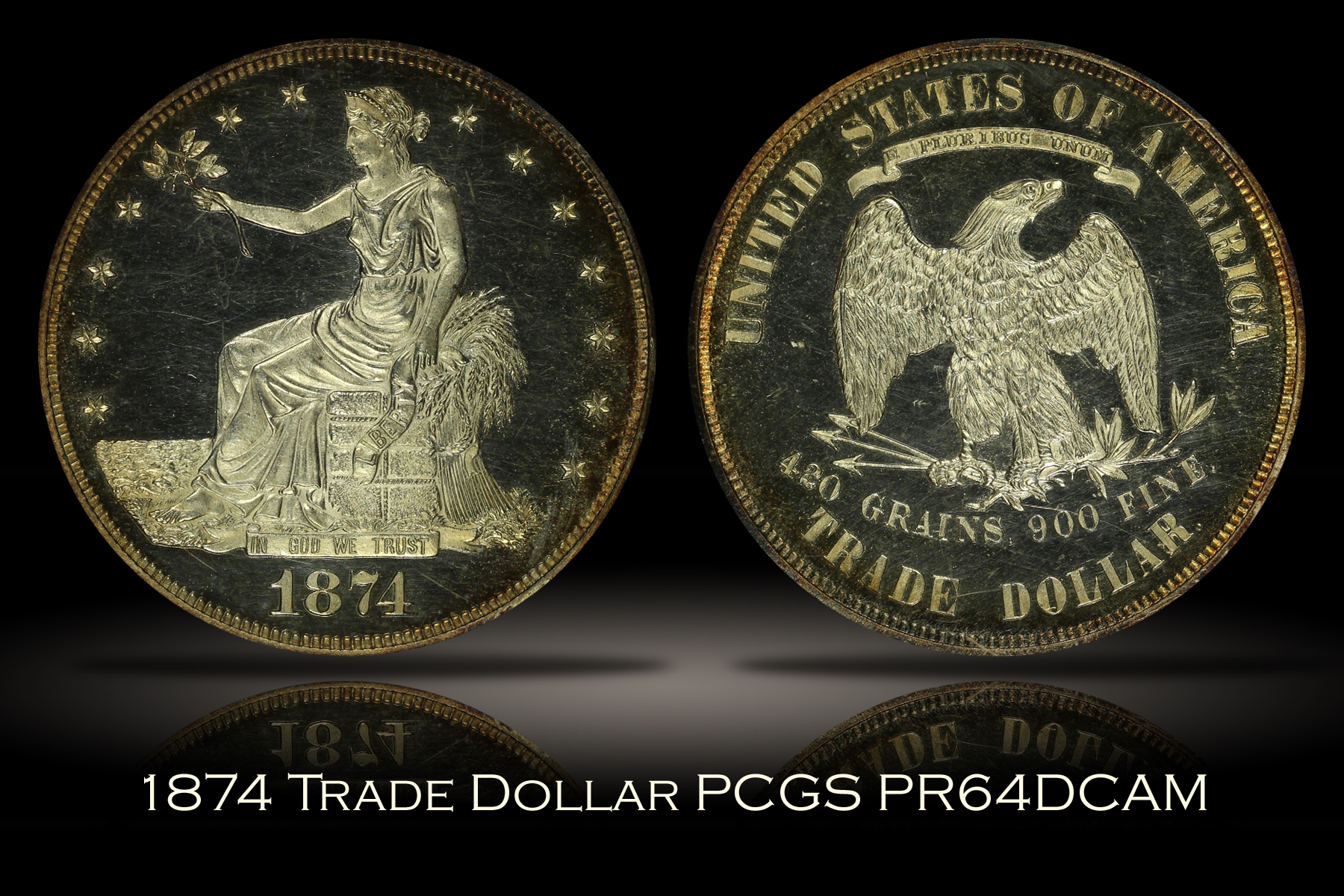 1874 Trade Dollar PCGS PR64DCAM