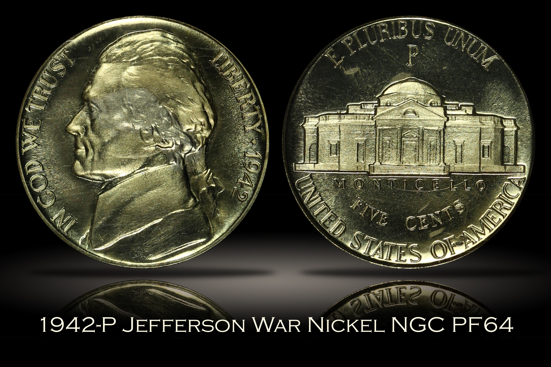 1942-P Proof Jefferson War Nickel NGC PF64