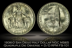 1936-D San Diego Half QDO/RPM FS-101 NGC MS65