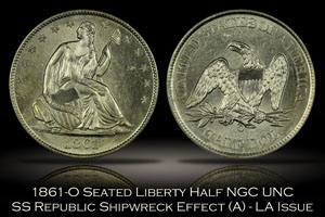 1861-O Seated Half Louisiana Issue SS Republic NGC Shipwreck Effect (A) UNC