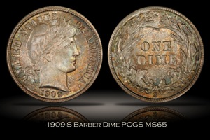 1909-S Barber Dime PCGS MS65