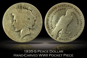 1935-S Peace Dollar Hand-Carved WWII Pocket Piece