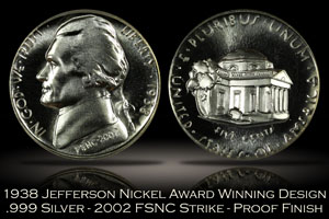 1938 Jefferson Nickel Award Winning Design FSNC 2002 Strike SEGS .999 Silver Set #40