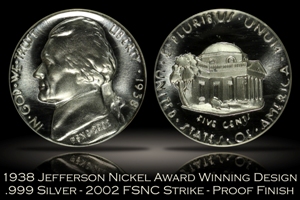 1938 Jefferson Nickel Award Winning Design FSNC 2002 Strike SEGS .999 Silver Set #857