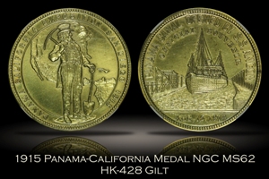 1915 Panama-California Official Medal Gilt HK-428 NGC MS62