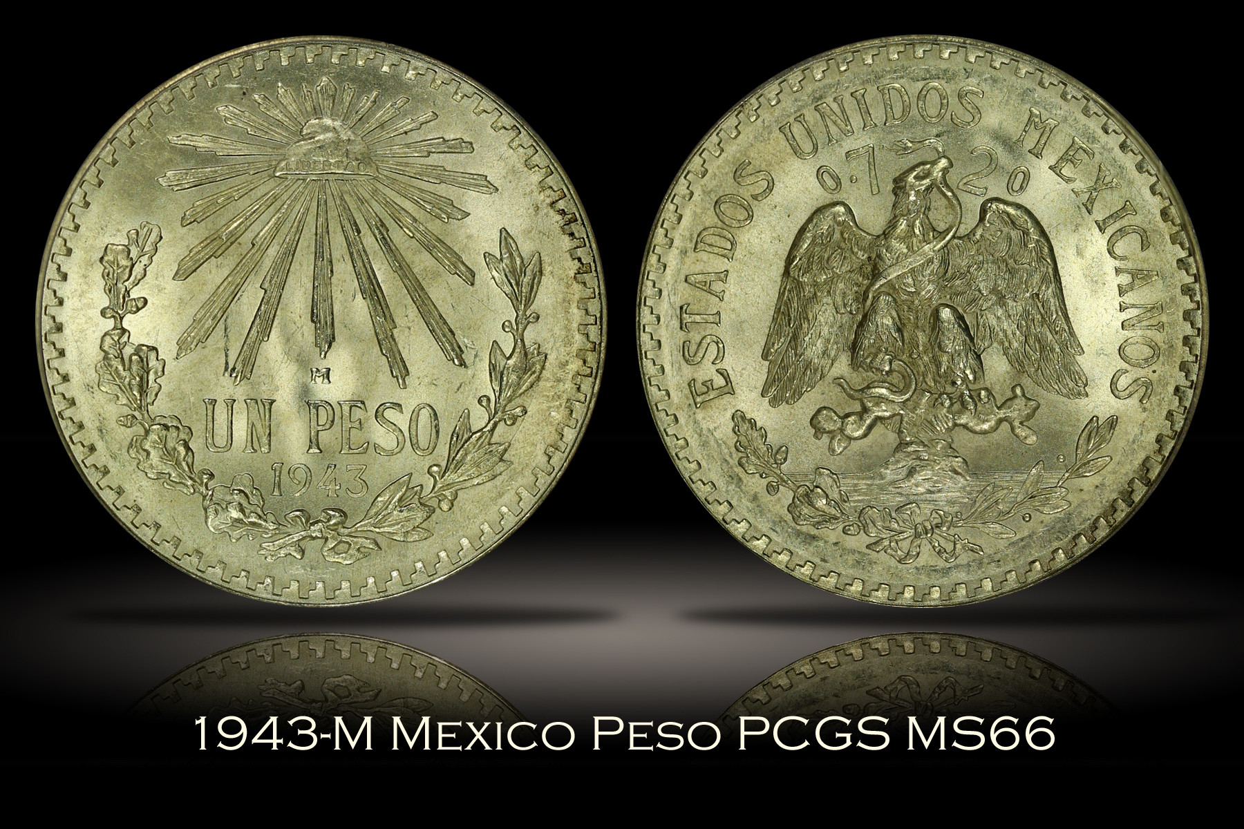 1943-M Mexico Peso PCGS MS66