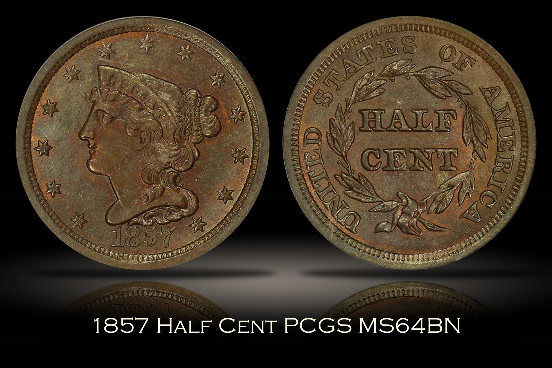 1857 Half Cent PCGS MS64BN