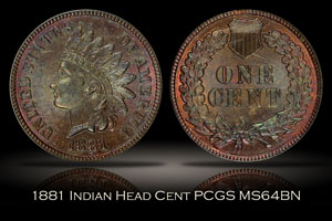 1881 Indian Head Cent PCGS MS64BN