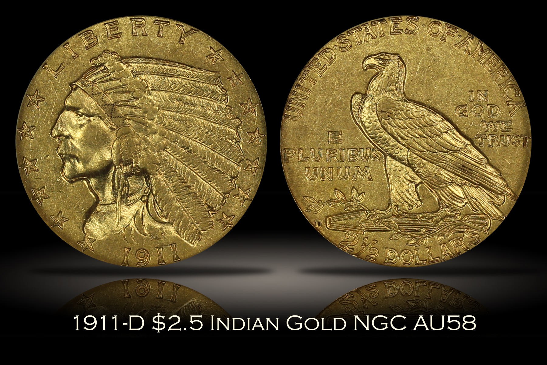 1911-D $2.5 Indian Gold NGC AU58