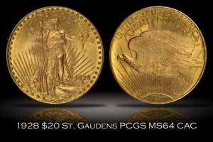 1928 $20 St. Gaudens Gold PCGS MS64 CAC