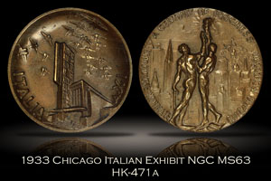 1933 Chicago Century of Progress Italian Exhibit HK-471a NGC MS63