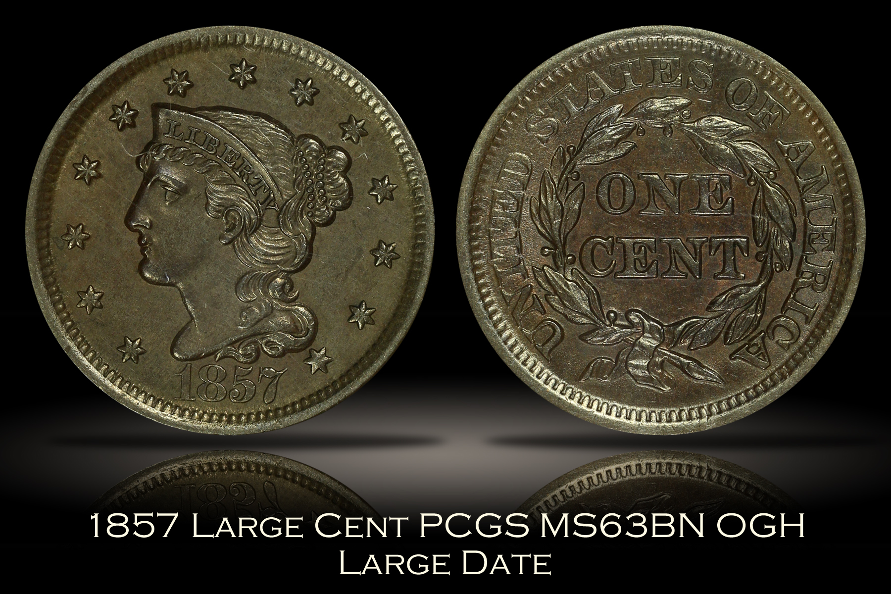 1857 Large Cent PCGS MS63BN OGH