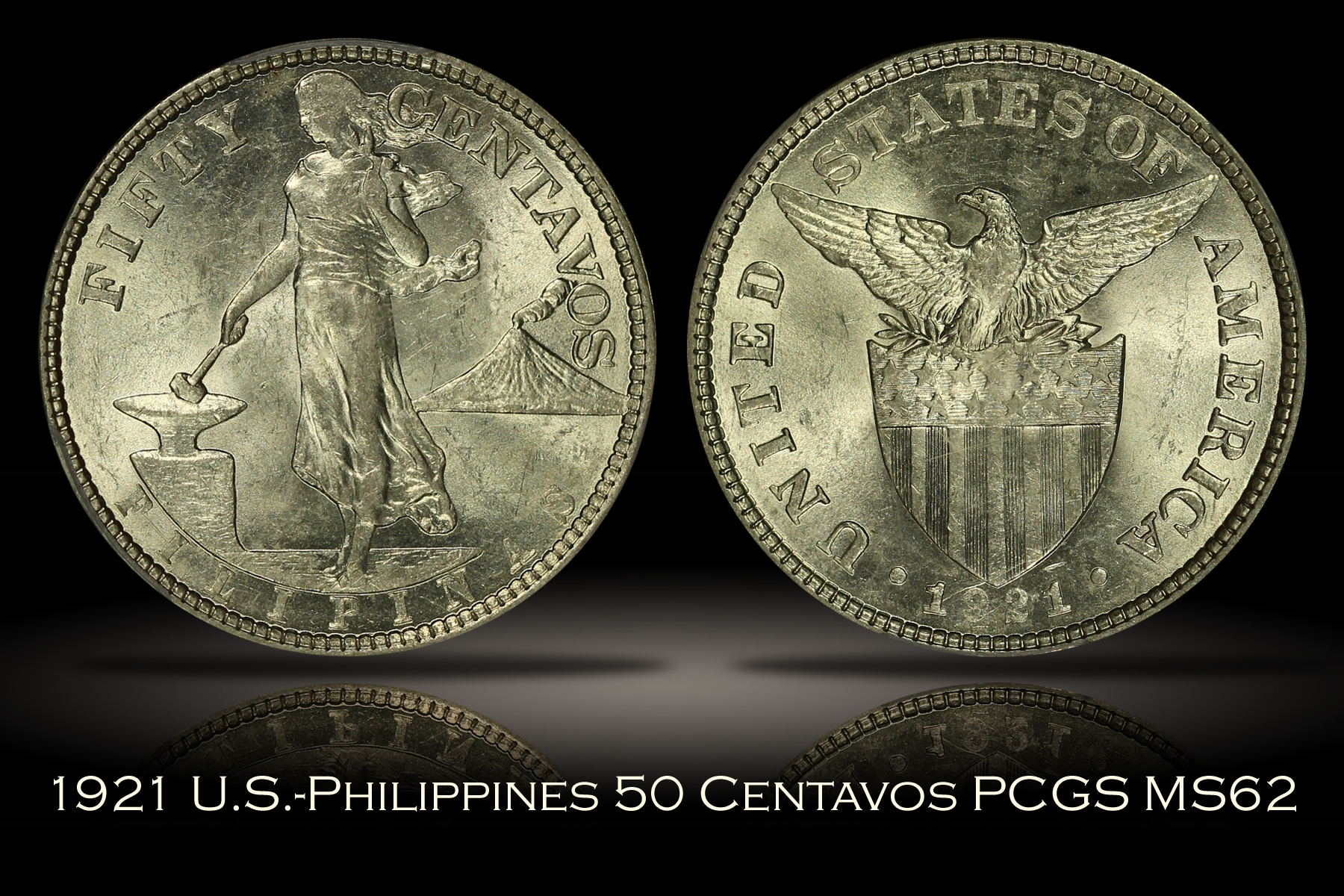 1921 U.S.-Philippines 50 Centavos PCGS MS62