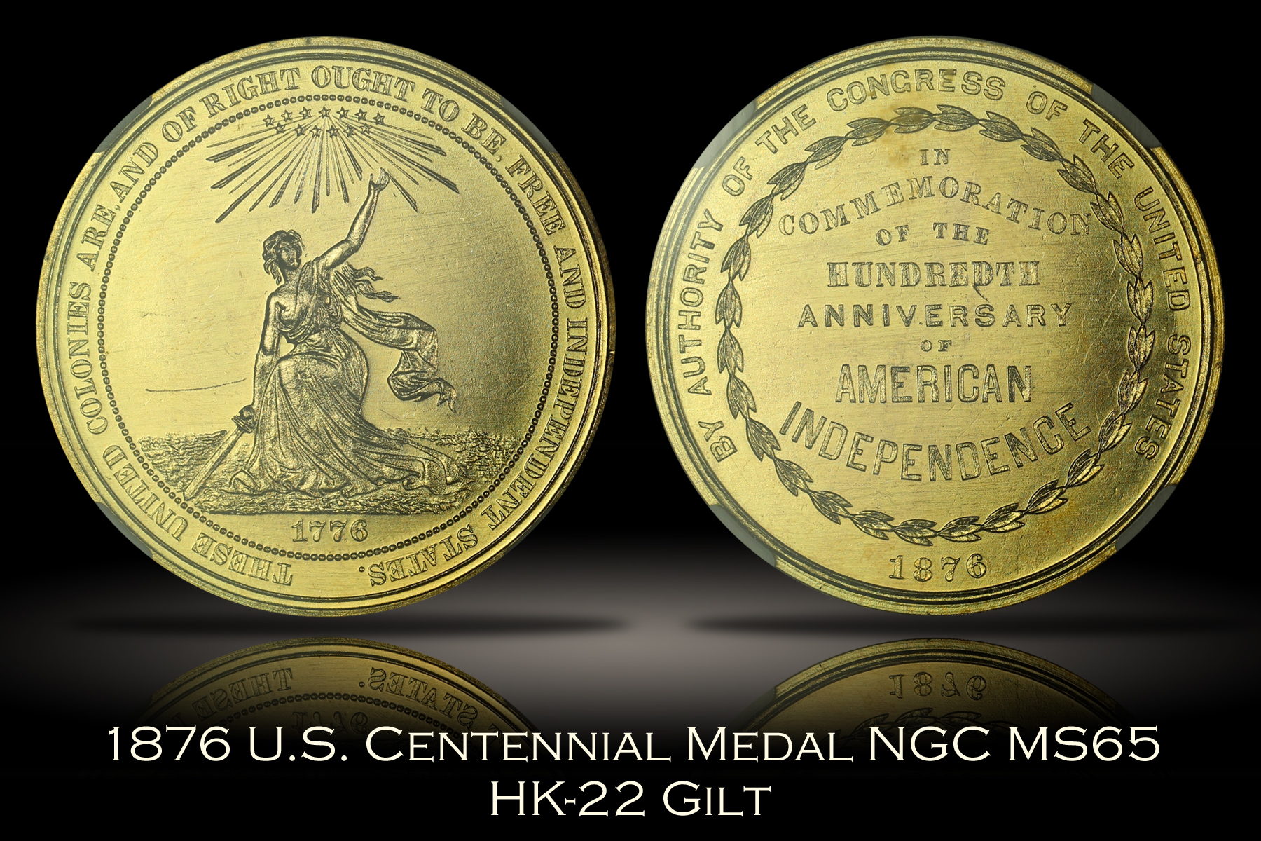 1876 US Centennial Official Medal Gilt HK-22 NGC MS65