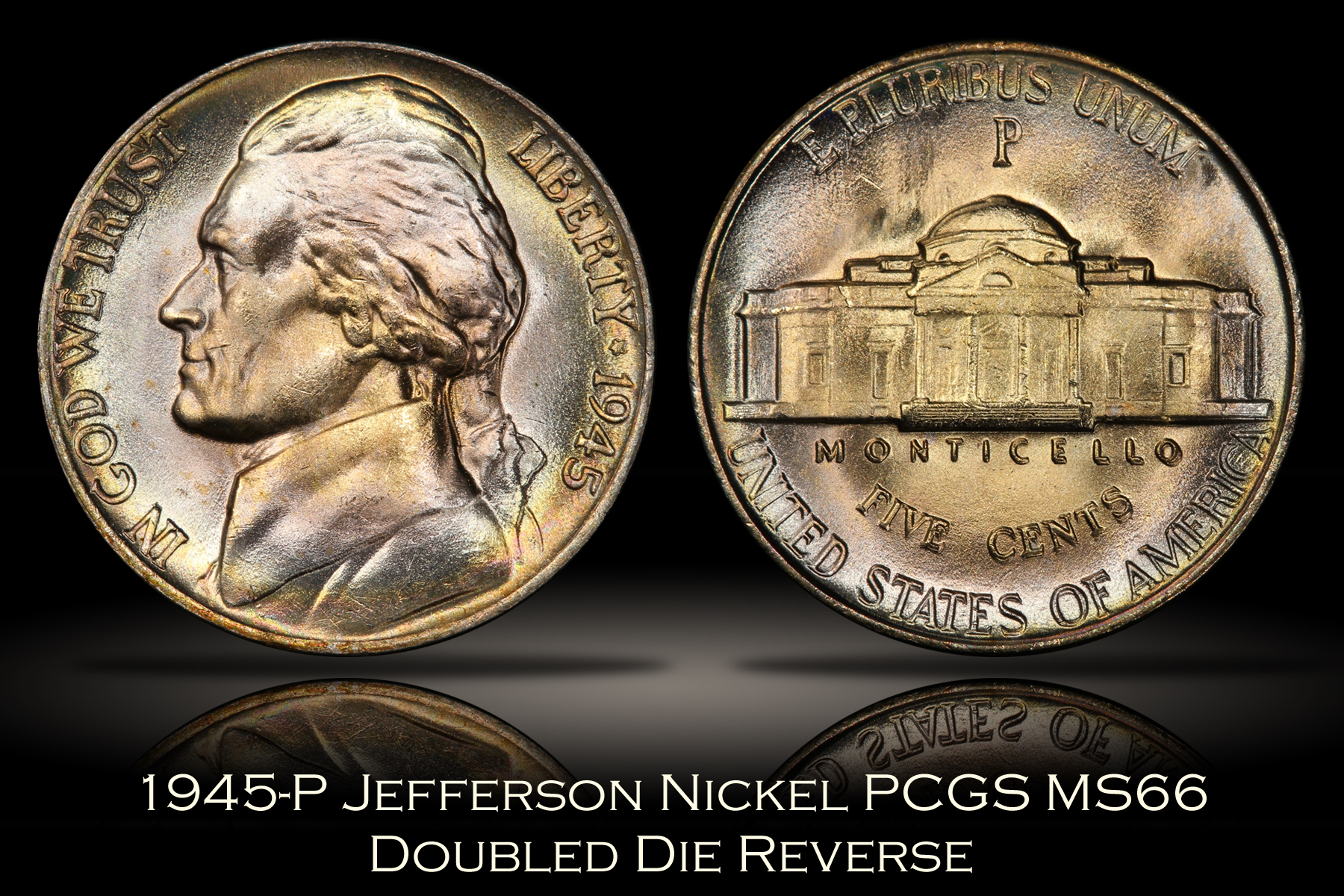 1945-P Jefferson Nickel PCGS MS66 Doubled Die Reverse