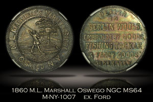 1860 M.L. Marshall Oswego M-NY-1007 NGC MS64