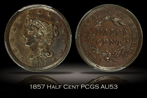 1857 Half Cent PCGS AU53