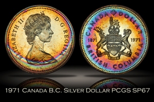1971 Canada British Columbia Silver Dollar PCGS SP67