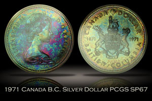 1971 Canada British Columbia Silver Dollar PCGS SP67