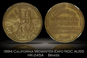 1894 California Midwinter Expo Medal HK-245A NGC AU55