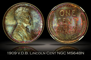 1909 V.D.B. Lincoln Cent NGC MS64BN