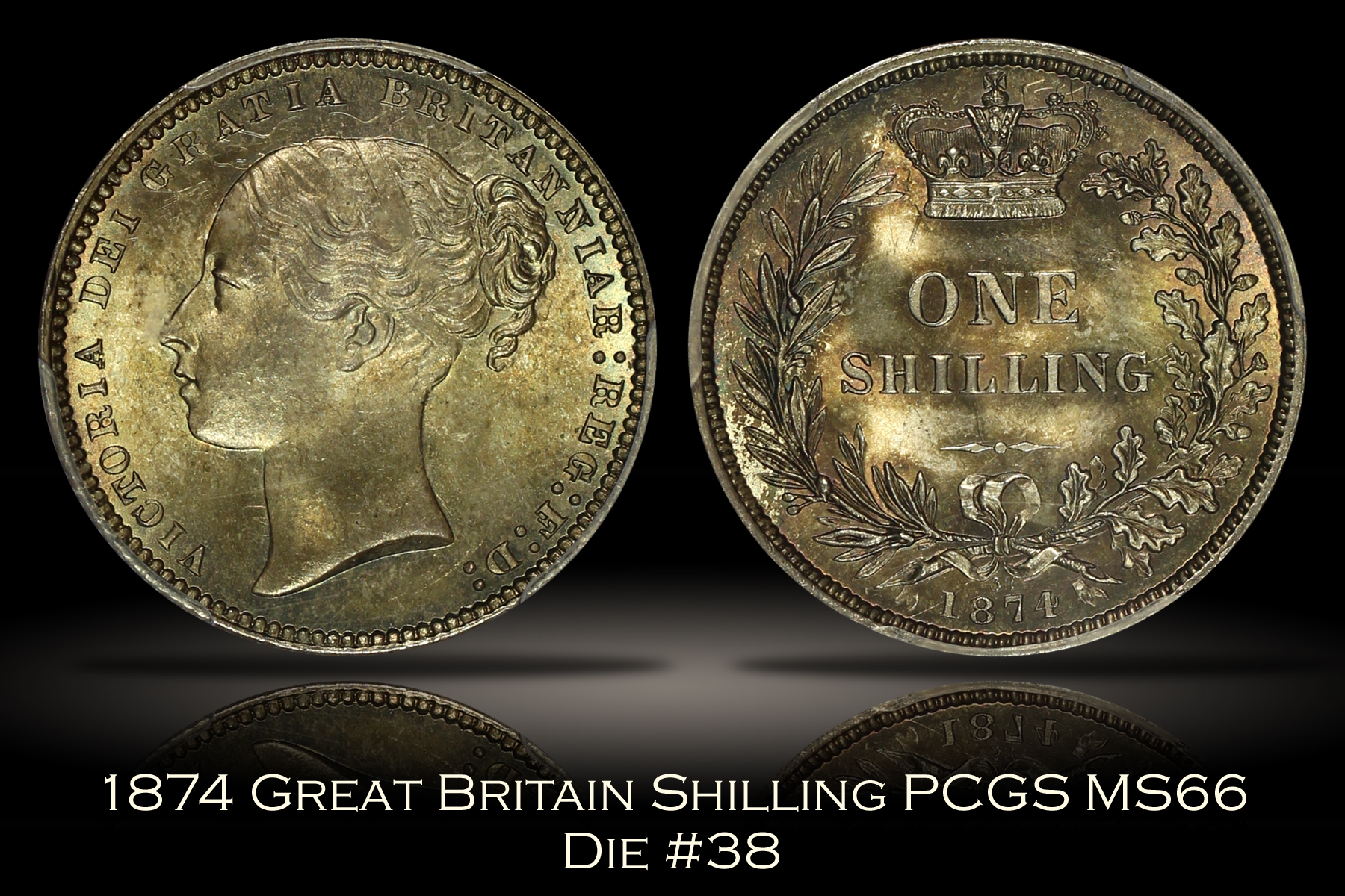 1874 Great Britain Shilling Die #38 PCGS MS66