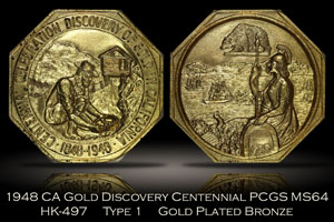 1948 California Gold Discovery Centennial HK-497 Gold Plated PCGS MS64