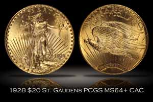 1928 $20 St. Gaudens Gold PCGS MS64+ CAC
