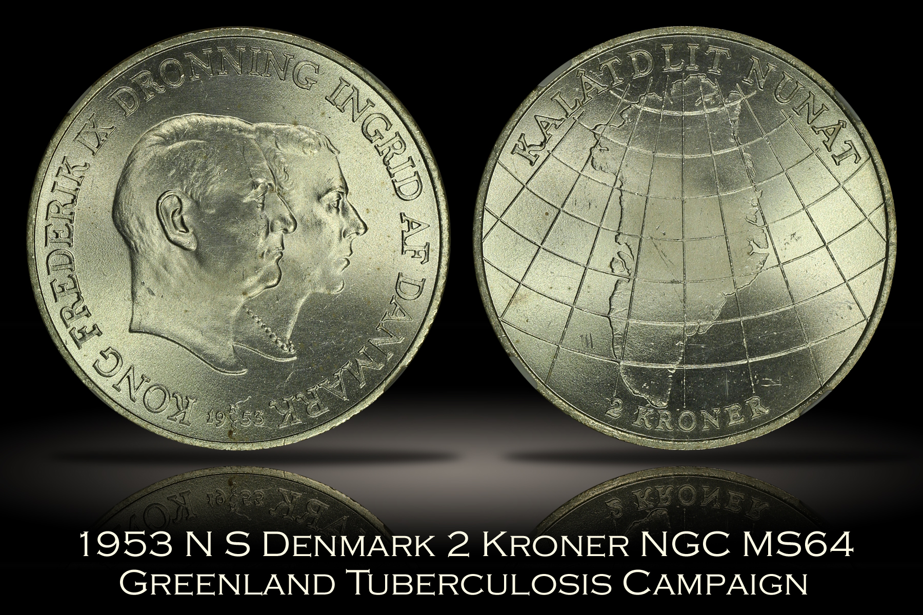 1953 N S Denmark 2 Kroner NGC MS64 Greenland Tuberculosis Campaign