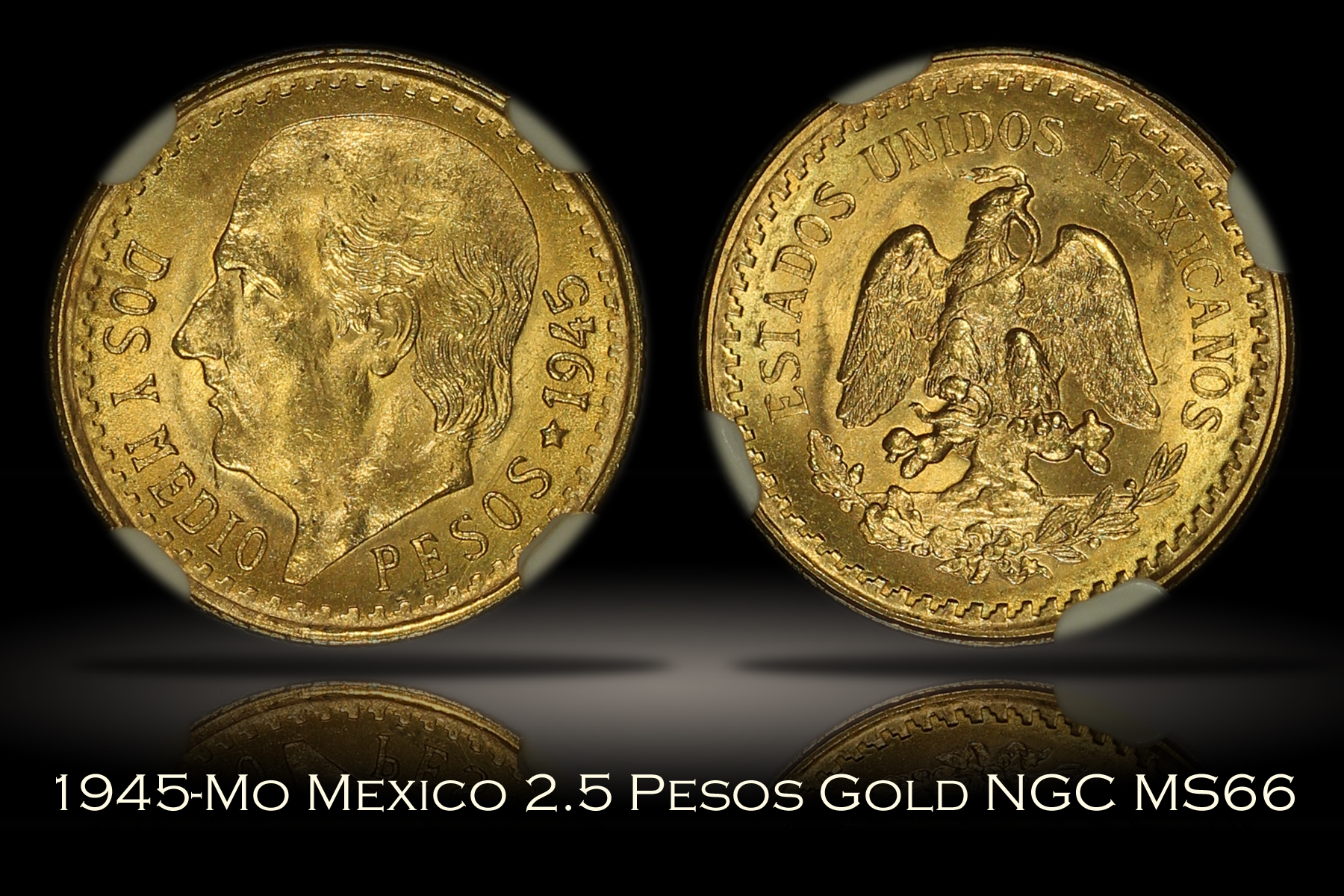 1945-Mo Mexico 2.5 Pesos Gold Restrike NGC MS66