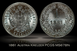 1881 Austria Kreuzer PCGS MS67BN