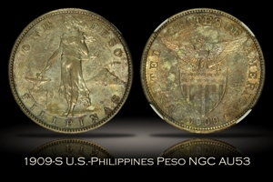 1909-S U.S.-Philippines One Peso NGC AU53