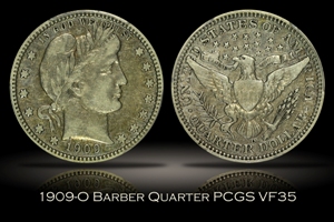 1909-O Barber Quarter PCGS VF35