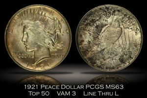 1921 High Relief Peace Dollar Top 50 VAM 3 PCGS MS63