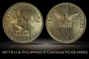 1917-S U.S.-Philippines 5 Centavos PCGS MS62