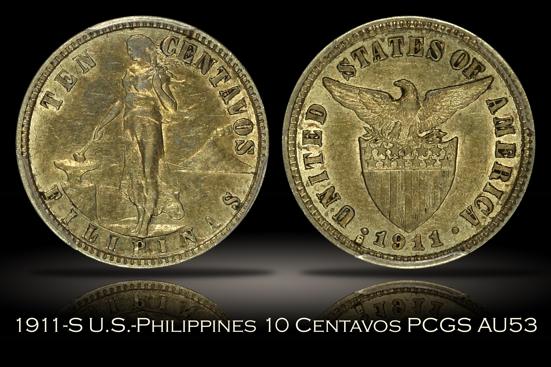 1911-S U.S.-Philippines 10 Centavos PCGS AU53
